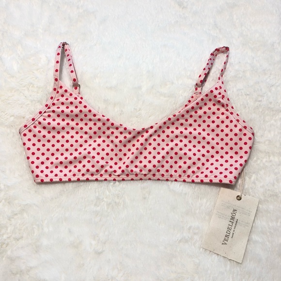 NEW Verdelimon pink red polka dot bikini Sol top medium Colombia luxury resort - Picture 2 of 4